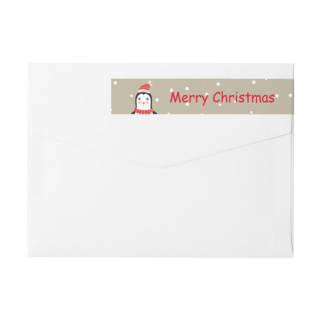 Cute little Christmas Penquin "Merry Christmas" Wrap Around Label (Back)