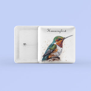 Cute little colourful hummingbird in water colour 2 inch square button
