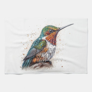 Cute little colourful hummingbird  in water colour kitchen towel