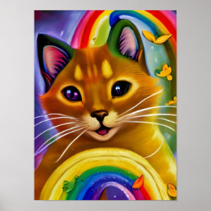 Cute Little Colourful Kitty Rainbow colours, Cat Poster