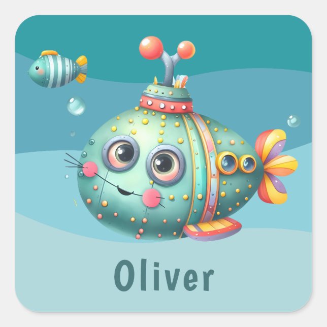Cute Little Colourful Submarine  Square Sticker (Front)