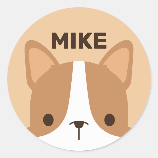 Cute Little Corgi Dog with Personalized Name Classic Round Sticker (Front)