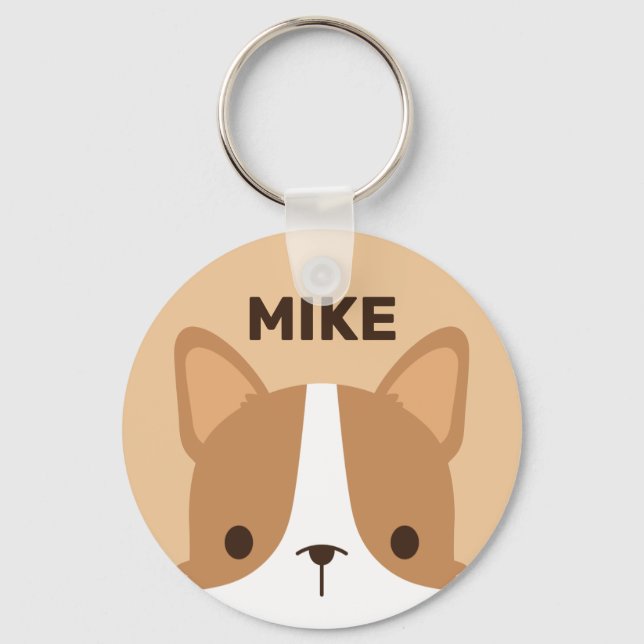 Cute Little Corgi Dog with Personalized Name Keychain (Front)