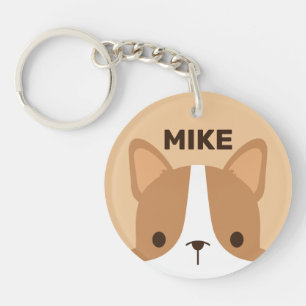 Cute Little Corgi Dog with Personalized Name Keychain