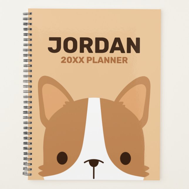 Cute Little Corgi Dog with Personalized Name Planner (Front)