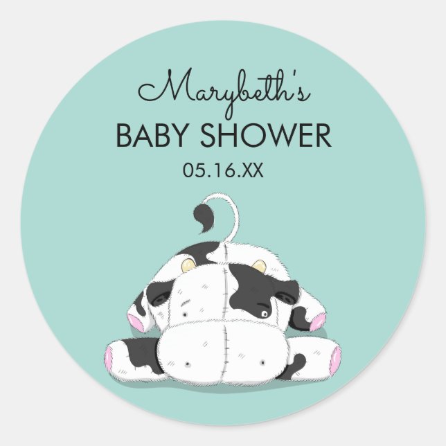 Cute Little Cow Baby Shower Sticker (Front)