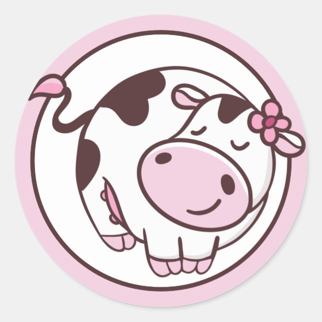 Cute Little Cow Classic Round Sticker (Front)