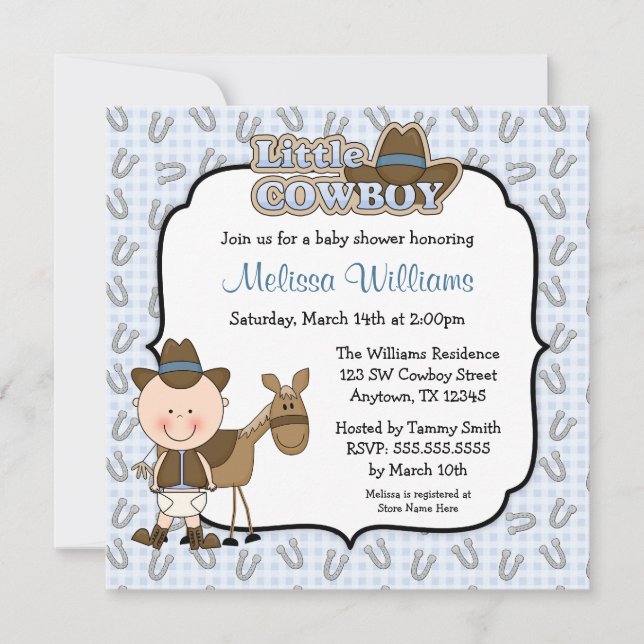 Cute Little Cowboy Baby Shower Invitations (Front)