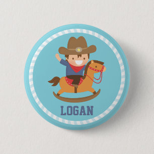 Cute Little Cowboy on Rocking Horse 2 Inch Round Button