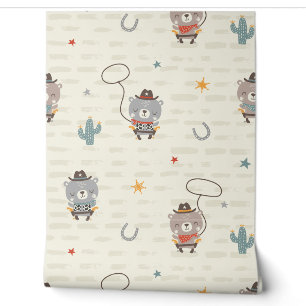 Cute Little Cowboy Sheriff Bear on cream Wallpaper