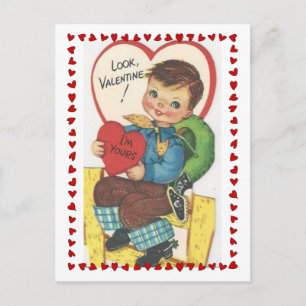 Cute Little Cowboy Vintage Valentine Postcard