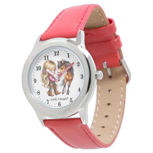 Cute little cowgirl add name watch (Angled)