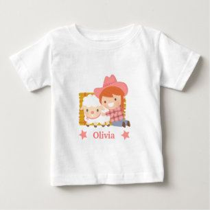 Cute Little Cowgirl with Lamb For Baby Girls T-Shirt