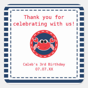 Cute little Crab Fun Beach Birthday Party Favour Square Sticker