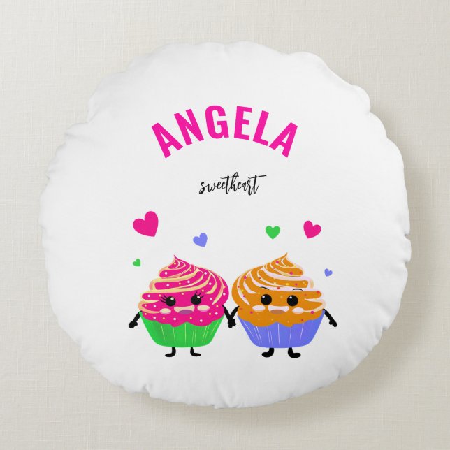 Cute little cupcakes round pillow (Front)