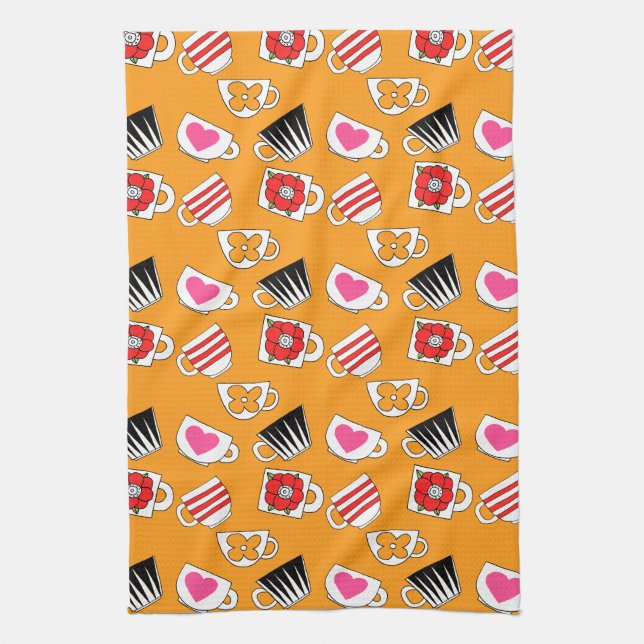 Cute Little Cups  In The Kitchen Pattern Kitchen Towel (Vertical)