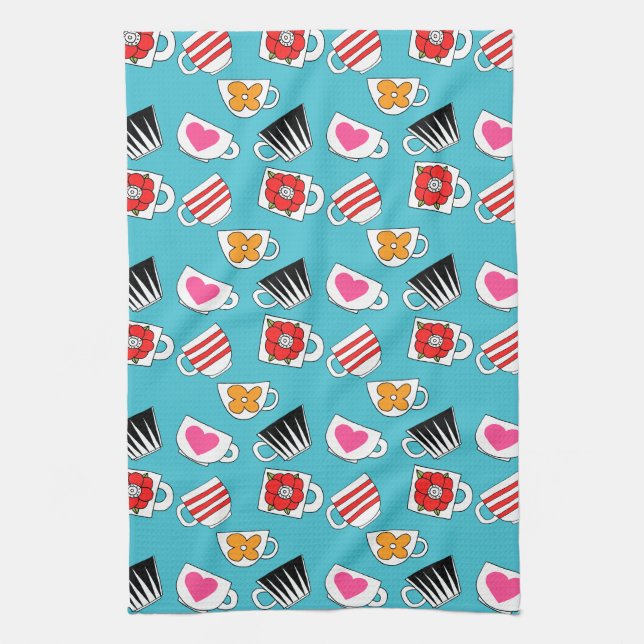 Cute Little Cups  In The Kitchen Pattern Kitchen Towel (Vertical)
