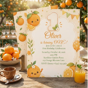 Cute Little Cutie Orange 1st Birthday Invitation