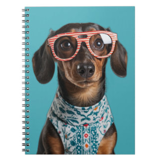 Cute Little Dachshund With Red Glasses Notebook