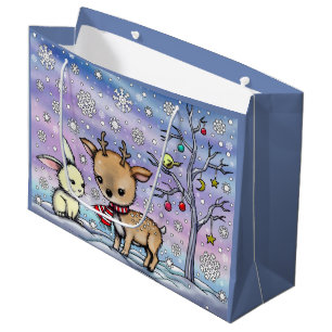 Cute Little Deer and Bunny Illustrated Art Large Gift Bag