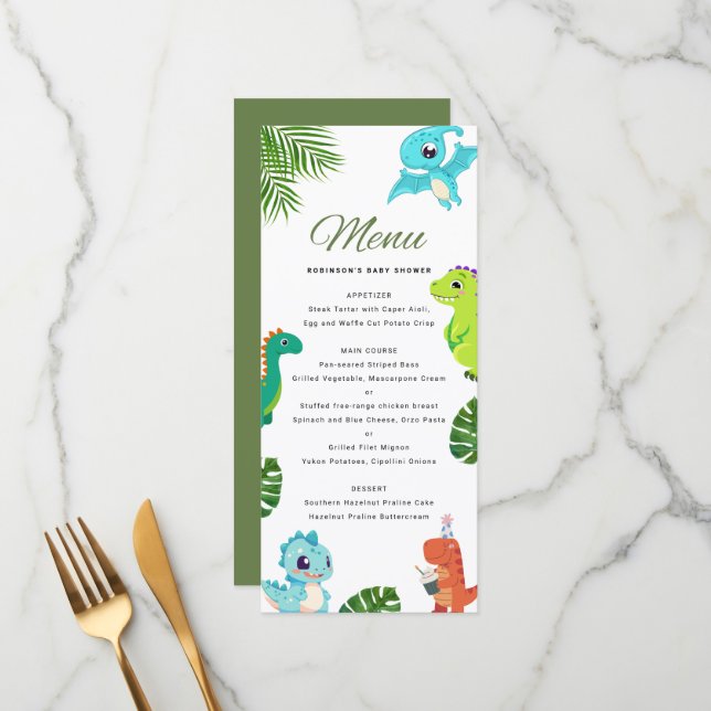 Cute Little Dino Baby Shower Menu (Front/Back In Situ)