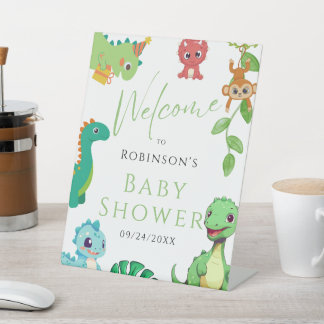 Cute Little Dino Baby Shower Pedestal Sign