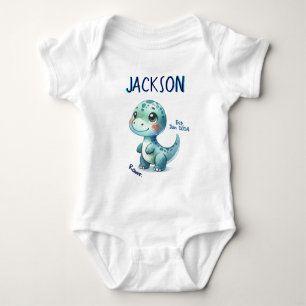 Cute Little Dino in Green and Teal Watercolor Baby Bodysuit