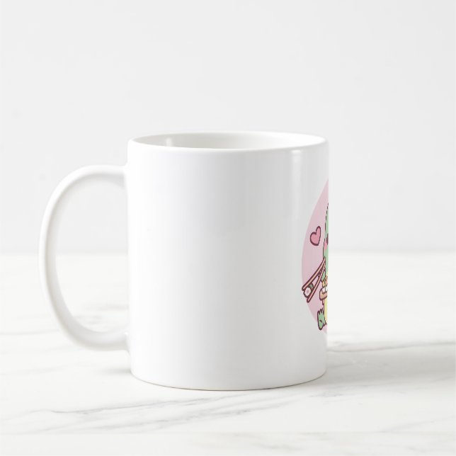 Cute Little Dino Loves Japanese Sushi Coffee Mug (Left)