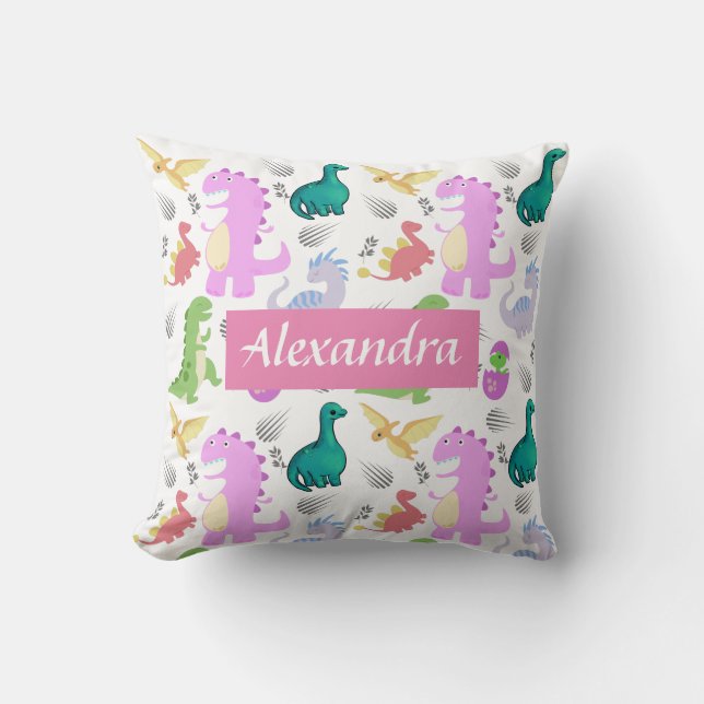 Cute Little Dino Toddler Throw Pillow (Front)