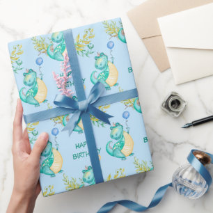 Cute Little Dinosaur Birthday Wrapping Paper