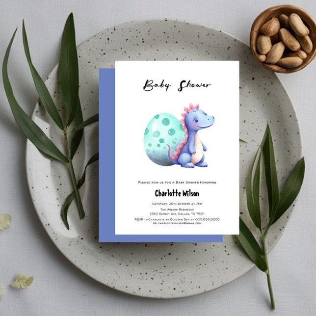 Cute Little Dinosaur With Its Egg Baby Shower Invitation (Creator Uploaded)