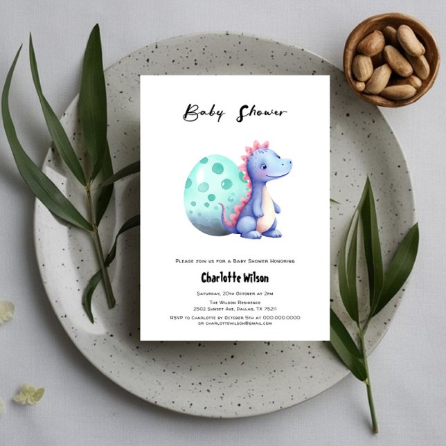 Cute Little Dinosaur With Its Egg Baby Shower Invitation (Creator Uploaded)