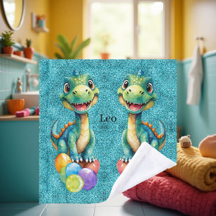Cute little dinosaur with lots of colorful balloon wash cloth