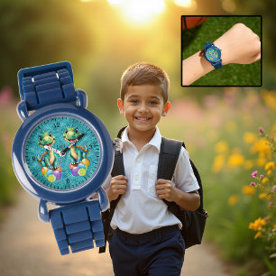 Cute little dinosaur with lots of colorful balloon watch