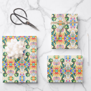 Cute little dinosaur with lots of colorful balloon wrapping paper sheet