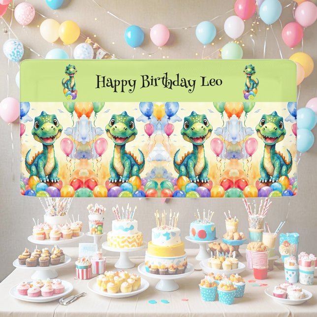 Cute little dinosaur with lots of colourful balloo banner (Creator Uploaded)