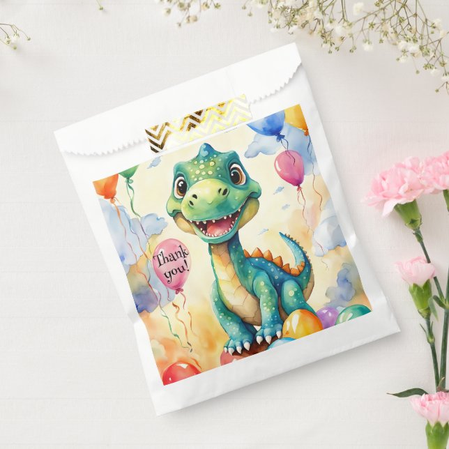 Cute little dinosaur with lots of colourful balloo favour bag (Sealed)