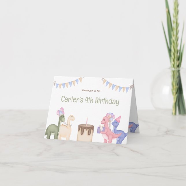 Cute Little Dinosaurs With Cake Child Birthday Invitation (Front)