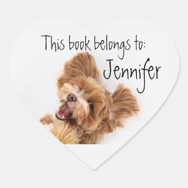 Cute Little Dog having fun Heart Sticker (Front)