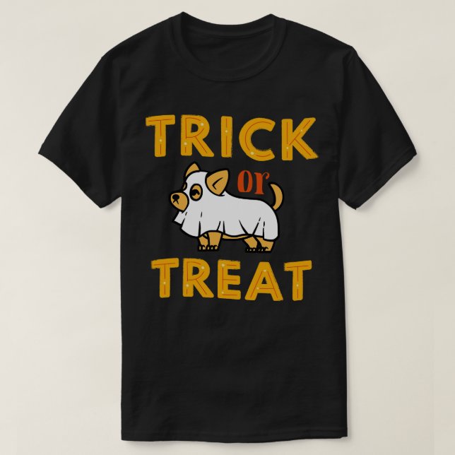 Cute Little Dog in a Ghost Costume T-Shirt (Design Front)