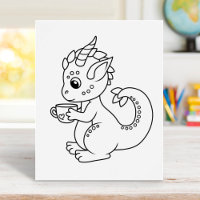 Cute Little Dragon Holding a Cup Colouring Page