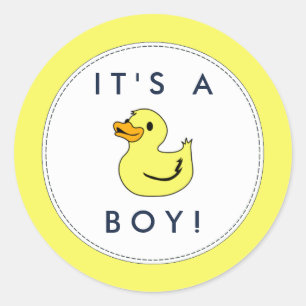 Cute Little Duck Baby Shower Stickers- It's A Boy! Classic Round Sticker