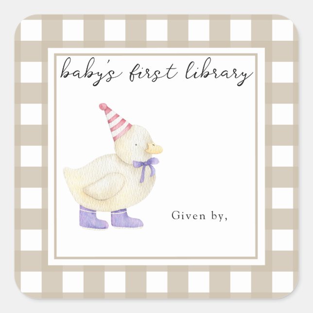 Cute Little Duck - Baby's first library Square Sticker (Front)