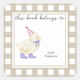 Cute Little Duck - This book belongs to Square Sticker
