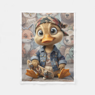 Cute Little Duck Wearing Hat And Scarf Fleece Blan Blanket