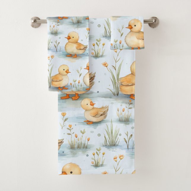 Cute Little Duckling Pattern Bath Towel Set (Insitu)
