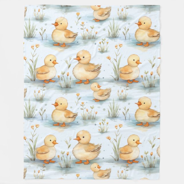 Cute Little Duckling Pattern Fleece Blanket (Front)