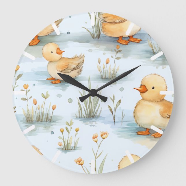 Cute Little Duckling Pattern Large Clock (Front)