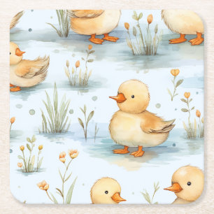 Cute Little Duckling Pattern Square Paper Coaster
