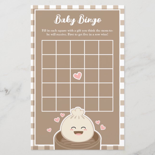 Cute Little Dumpling Baby Shower Bingo Game (Front)